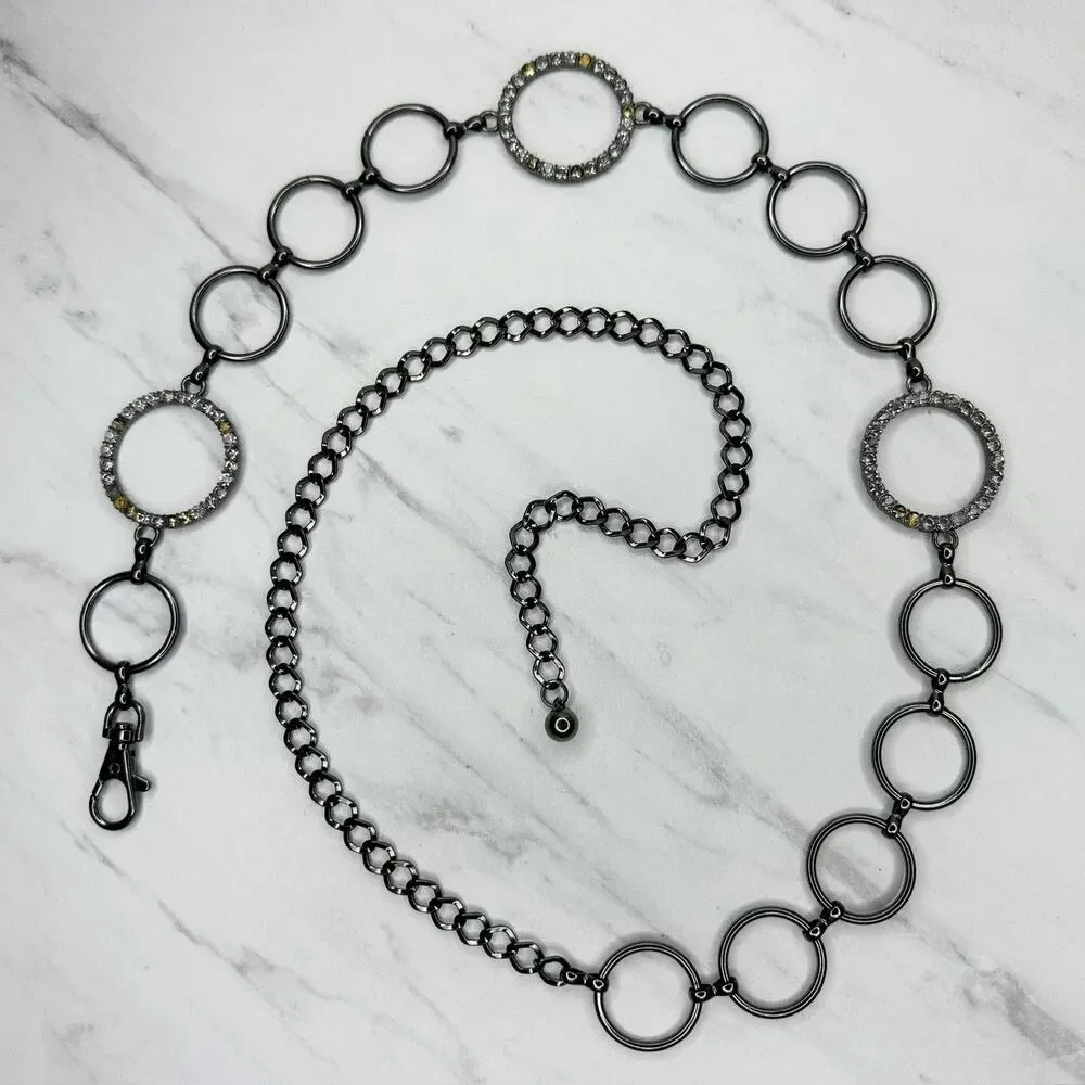 Rhinestone Black Gunmetal Chain Link Belt One Size (OS) ✨